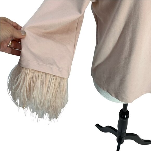 𝅺halogen Removable Feather Ostrich Sleeve Trim Ponte Top Blush Sz S - Picture 5 of 11